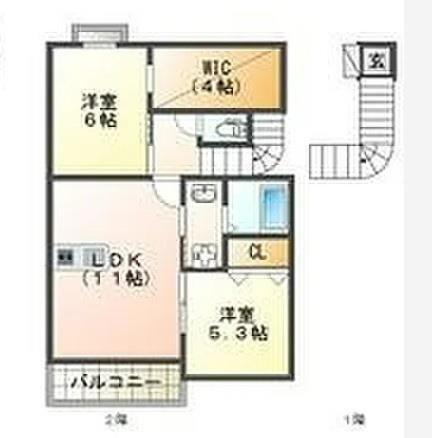 トラミッドヴィラ花田(2LDK/2階)の間取り写真