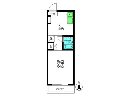 東急池上線 御嶽山駅 徒歩2分 4階建 築33年(1K/1階)の間取り写真