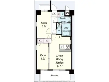 レフィナード博多(2LDK/2階)の間取り写真