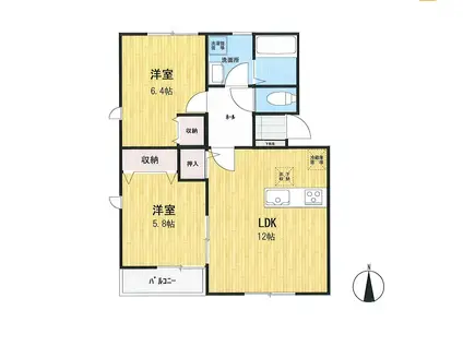 CASAGRANDEノース(2LDK/2階)の間取り写真