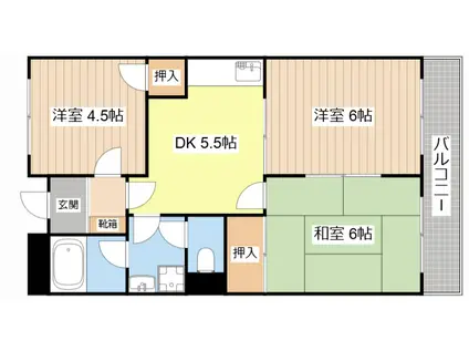 TWINAVENUEA棟(3DK/1階)の間取り写真