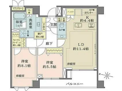 ザ・パークハウス千代田六番町(2LDK/8階)の間取り写真
