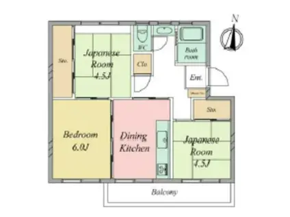 高幡台団地(3LDK/5階)の間取り写真