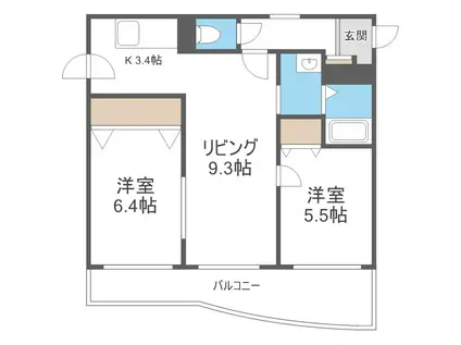 サイレンスウエスト(2LDK/3階)の間取り写真