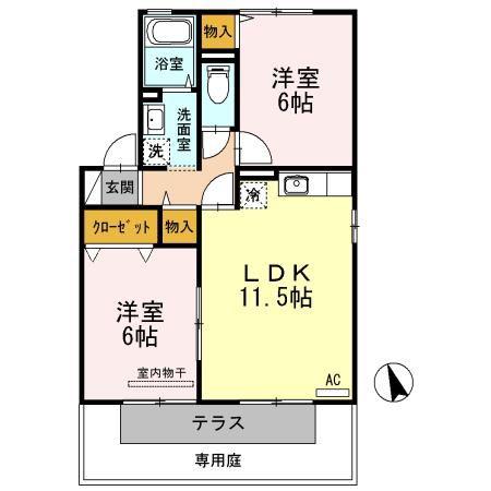 アネックス C棟(2LDK/1階)の間取り写真