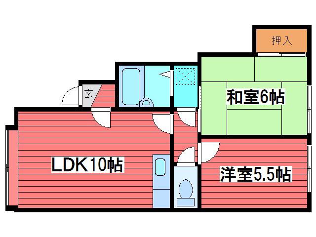 パレスハイブリッジ(2LDK/2階)の間取り写真