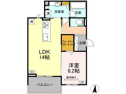 セレスティア本荘中ノ町B(1LDK/3階)の間取り写真