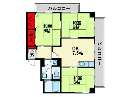 マークハイツ若葉(3DK/1階)の間取り写真
