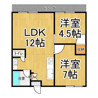 パンデュール弁財天(2LDK/1階)の間取り写真