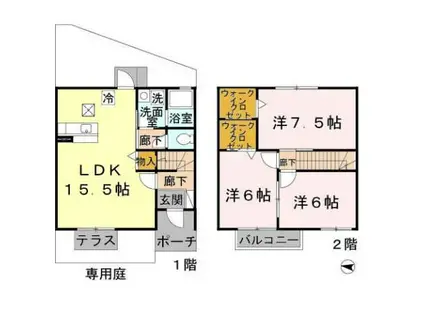 ソシアB棟(3LDK/1階)の間取り写真