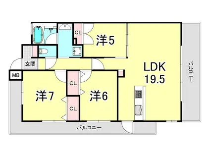 ワコーレヒルズ須磨潮見台(3LDK/4階)の間取り写真