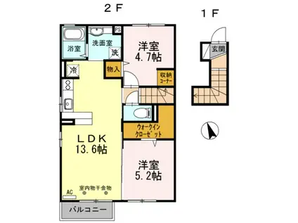 オーベル矢巾(2LDK/2階)の間取り写真