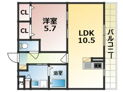 結充IMMEUBLE B館(1LDK/2階)の間取り写真