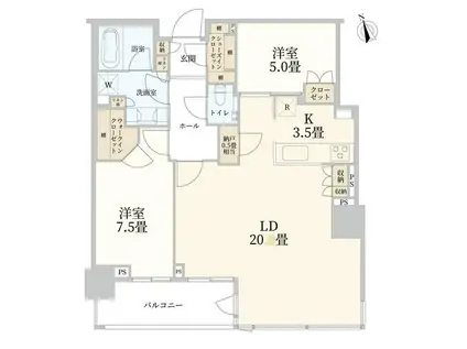 GLOBAL FRONT TOWER(2LDK/22階)の間取り写真