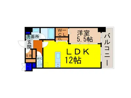スリーアイランドタワー名駅北(1LDK/11階)の間取り写真