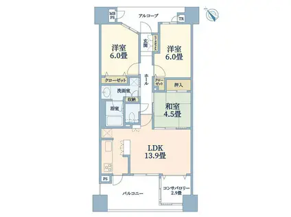 ワコーレ須磨名谷ステーションフラッツ(3LDK/13階)の間取り写真
