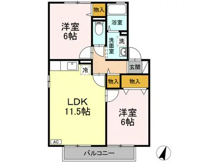 ファン・ハウスB棟(2LDK/2階)の間取り写真