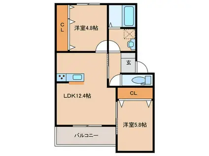 ペーナ・バリオI棟(2LDK/2階)の間取り写真