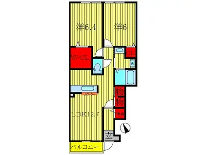エレガントヒルIIIA(2LDK/1階)の間取り写真