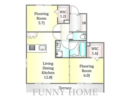 玉川野毛パークサイドハウスA(2LDK/1階)の間取り写真