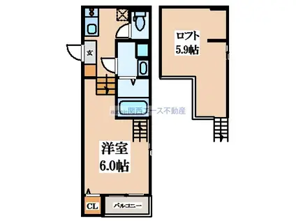 ハーモニーテラス西堤楠町(1K/2階)の間取り写真