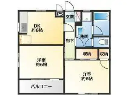 ブルーハイム河辺(2DK/3階)の間取り写真