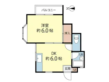 プティー山王(1DK/2階)の間取り写真