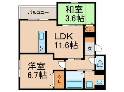ヴェルデ天城(2LDK/3階)の間取り写真