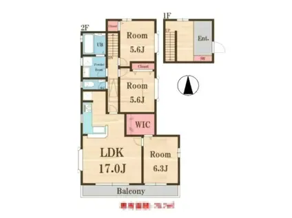 国立市中1丁目アパート(3LDK/2階)の間取り写真