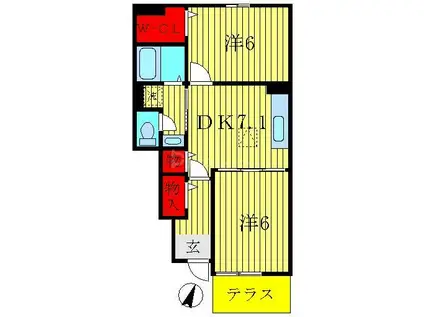 サンフラウアV(2DK/1階)の間取り写真