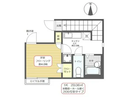 ヒカリオ(1K/2階)の間取り写真