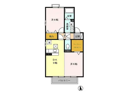 ウィルモア新松戸B棟(2DK/2階)の間取り写真