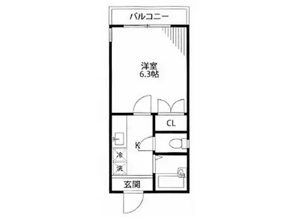 リベラル(1K/2階)の間取り写真