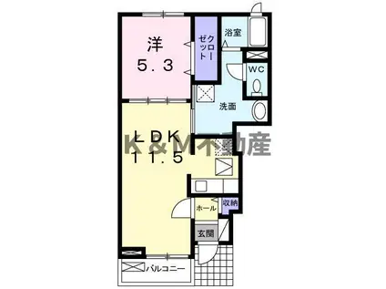 アルブル・ヴィラージュII(1LDK/1階)の間取り写真