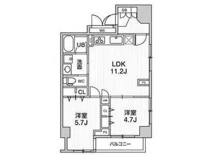 ミリアレジデンス上池袋(2LDK/5階)の間取り写真