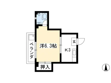 メゾン若葉(1K/2階)の間取り写真
