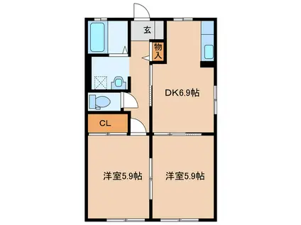 ブラセール加茂 A・B(2DK/1階)の間取り写真