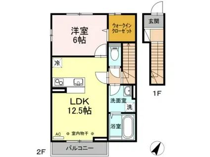 ラカーサ ノン(1LDK/2階)の間取り写真
