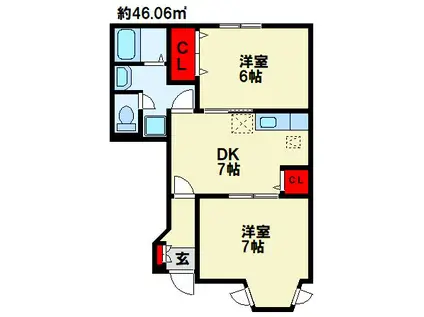 アンジュ・ヴィラC(2DK/1階)の間取り写真