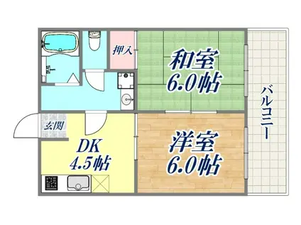 ロイヤルコート山本通(2DK/2階)の間取り写真