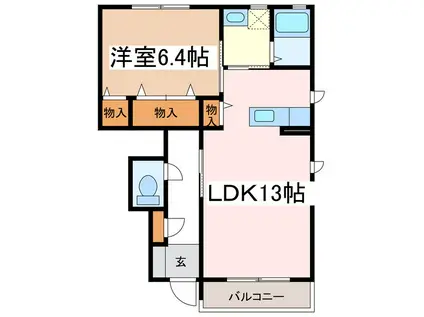 ディアス杉山C(1LDK/1階)の間取り写真