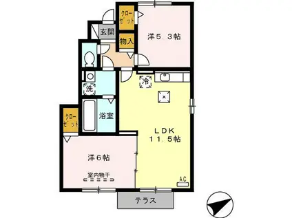 エデンナC(2LDK/1階)の間取り写真