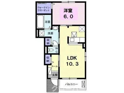 カサ デル ソル B(1LDK/1階)の間取り写真