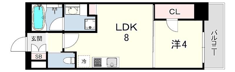ブエナビスタ神戸駅前(1LDK/9階)の間取り写真