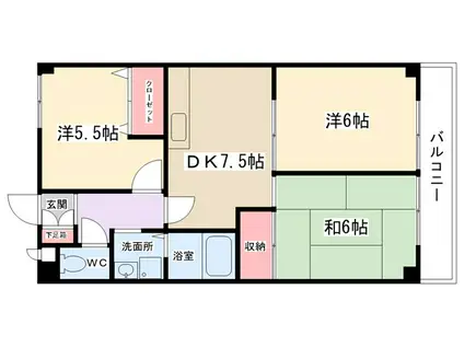 グリーンヒルホソヤ(3DK/3階)の間取り写真