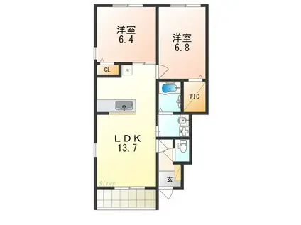 サンシエスタA棟(2LDK/1階)の間取り写真
