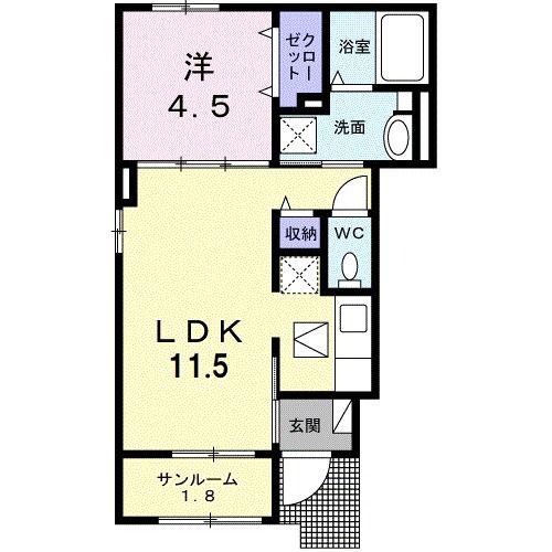 レジデンス北岩田 II(1LDK/1階)の間取り写真