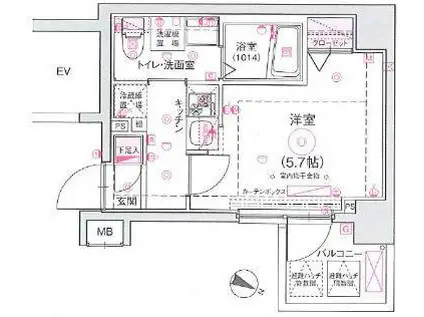 リヴシティ八丁畷(1K/2階)の間取り写真
