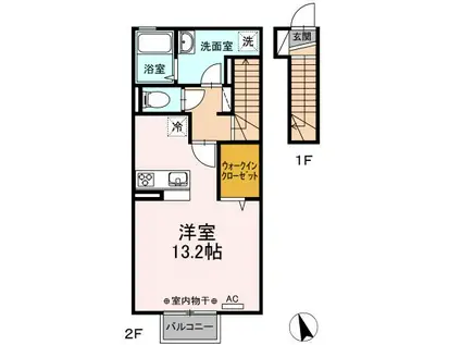 腰浜リバーサイド(ワンルーム/2階)の間取り写真