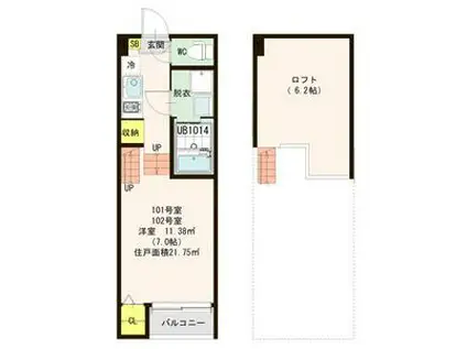 ルミエール紫苑(1K/1階)の間取り写真